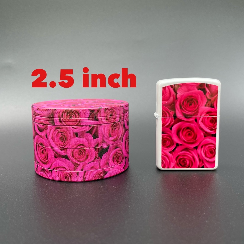 Red rose flower 2.5 inch aluminum grinder & light-er set